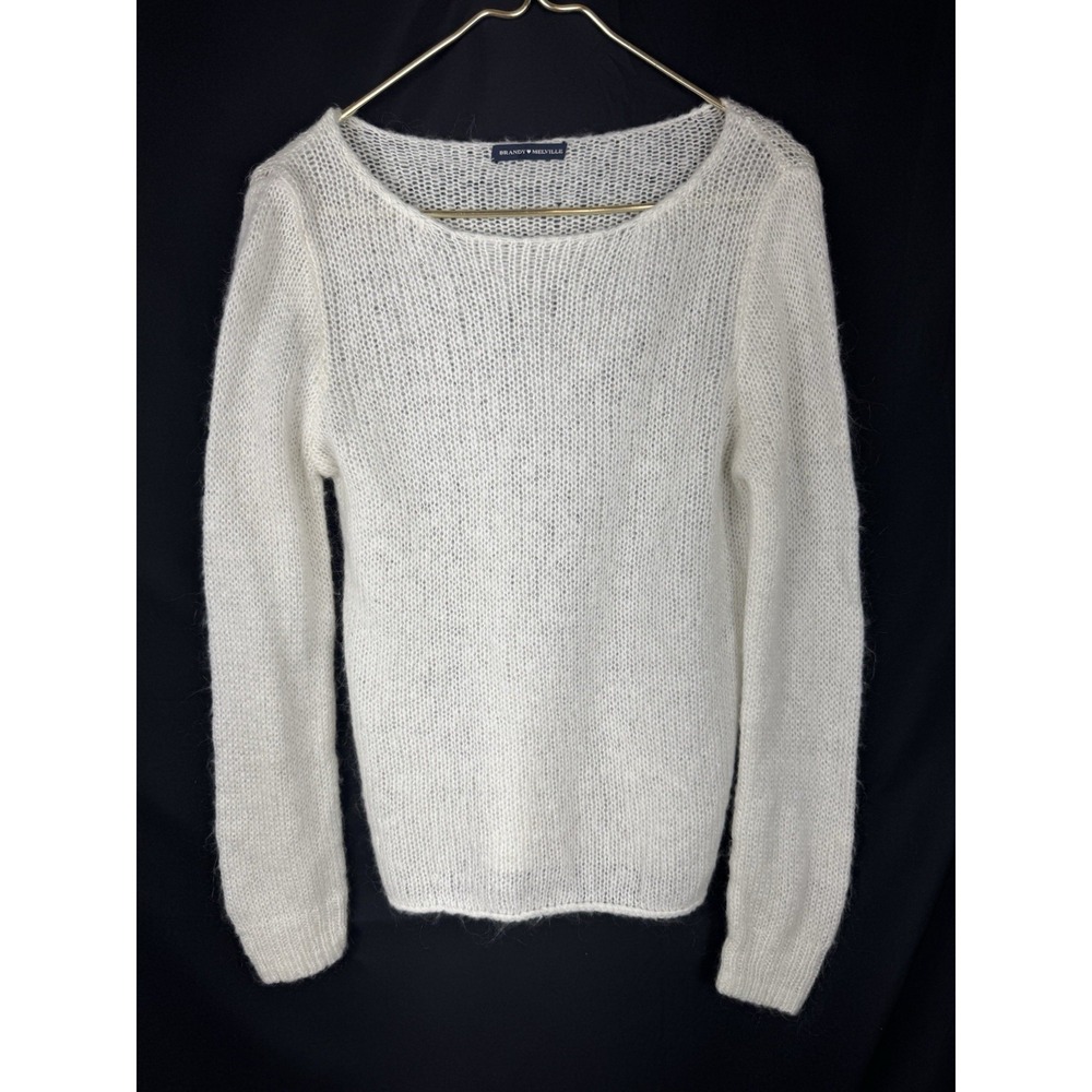 Brandy Melville Cream Mohair Wool Blend Open Knit Boat Neck Sweater One Size
